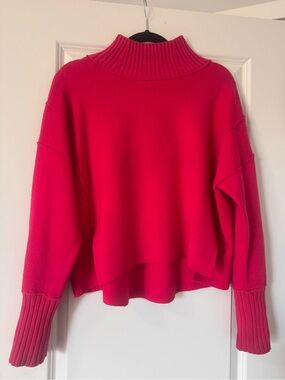 Maeve Hot Pink Ribbed Funnel Neck Sweater